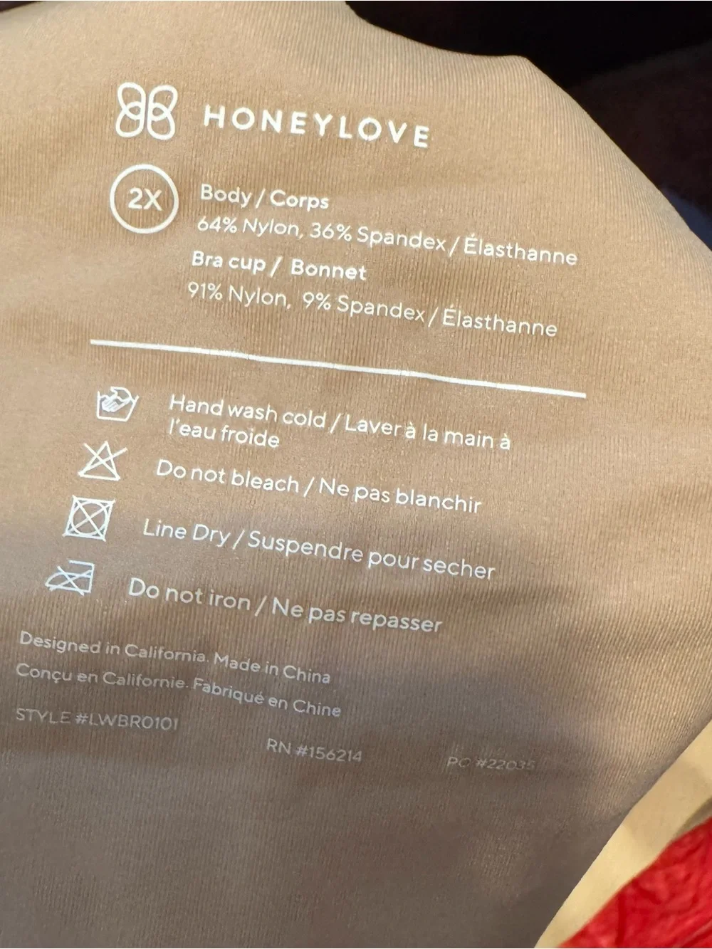 HoneyLove V-Neck Bra Wire Free Sz 2X Tan